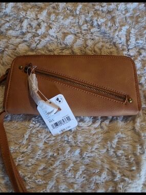 Free People Tan Pebbled Leather Wristlet